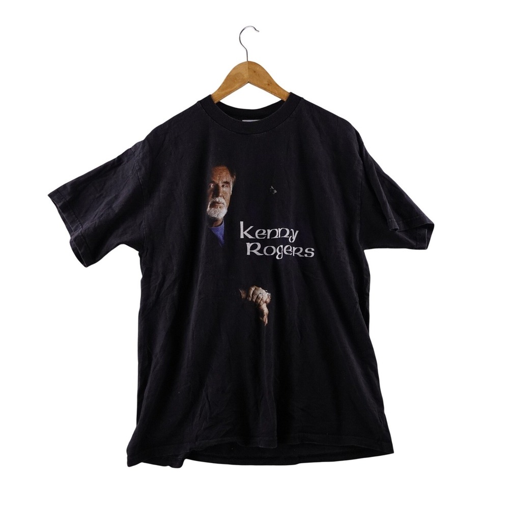 Vintage Kenny Rogers Black Graphic T‎ Shirt Men Large M&O Knits Heavyweight Y2K
